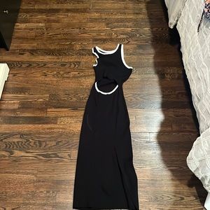 Black ribbed cut out midi dress